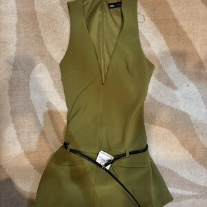 Zara Olive Green V-Neck Mini Dress